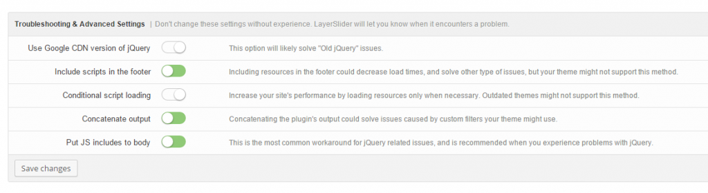 Options to change in Layerslider plugin to get Updraft working